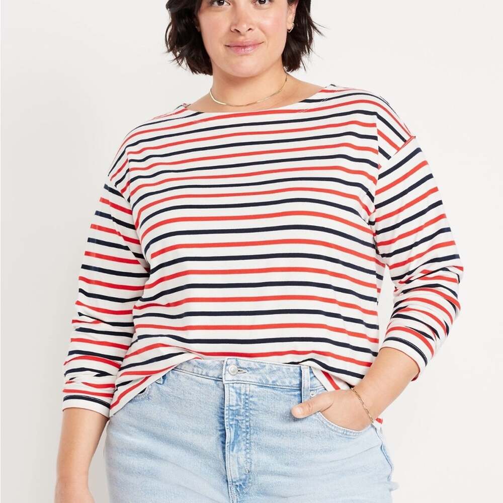 Old Navy Red blue stripe Long-Sleeve Mariner Loose T-Shirt